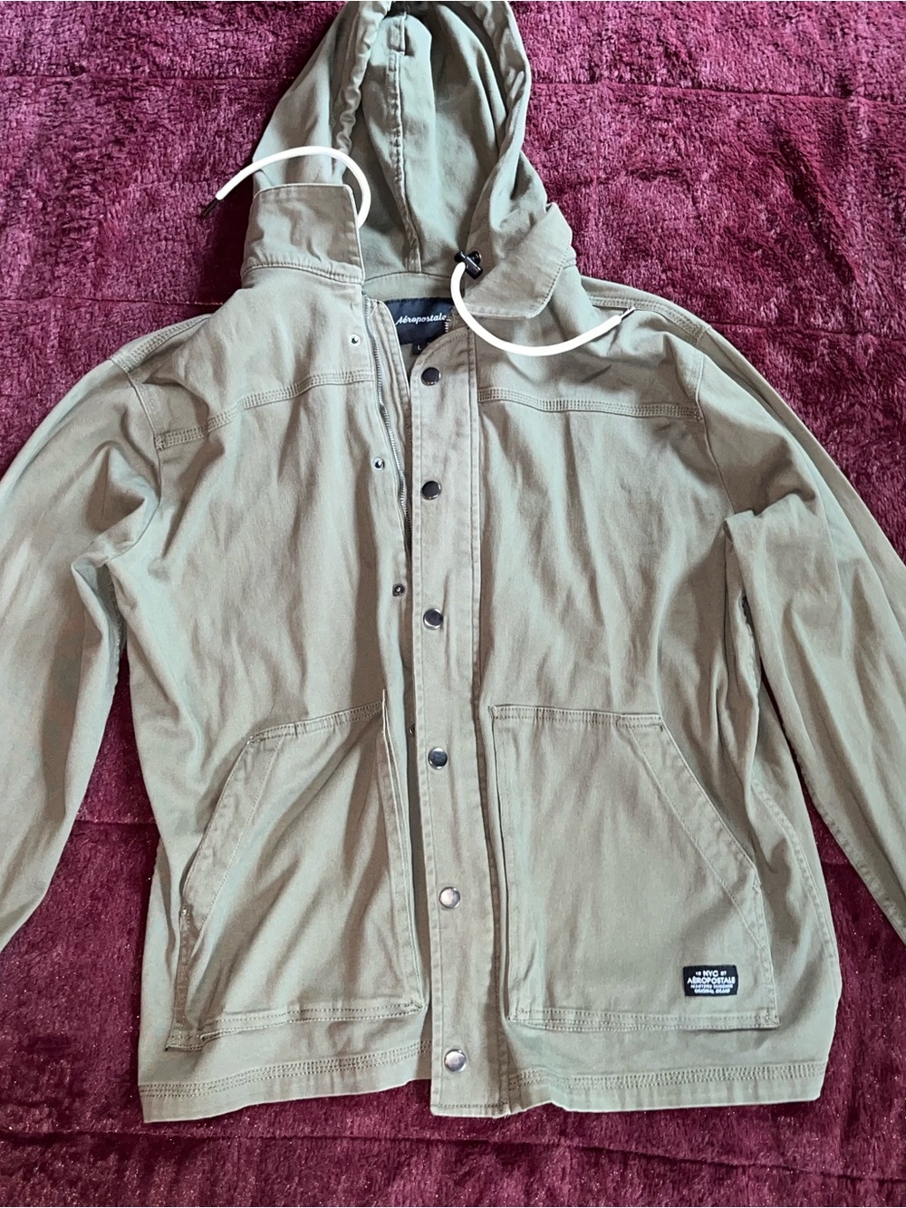 Aeropostale Olive Green Hooded Lightweight Jacket